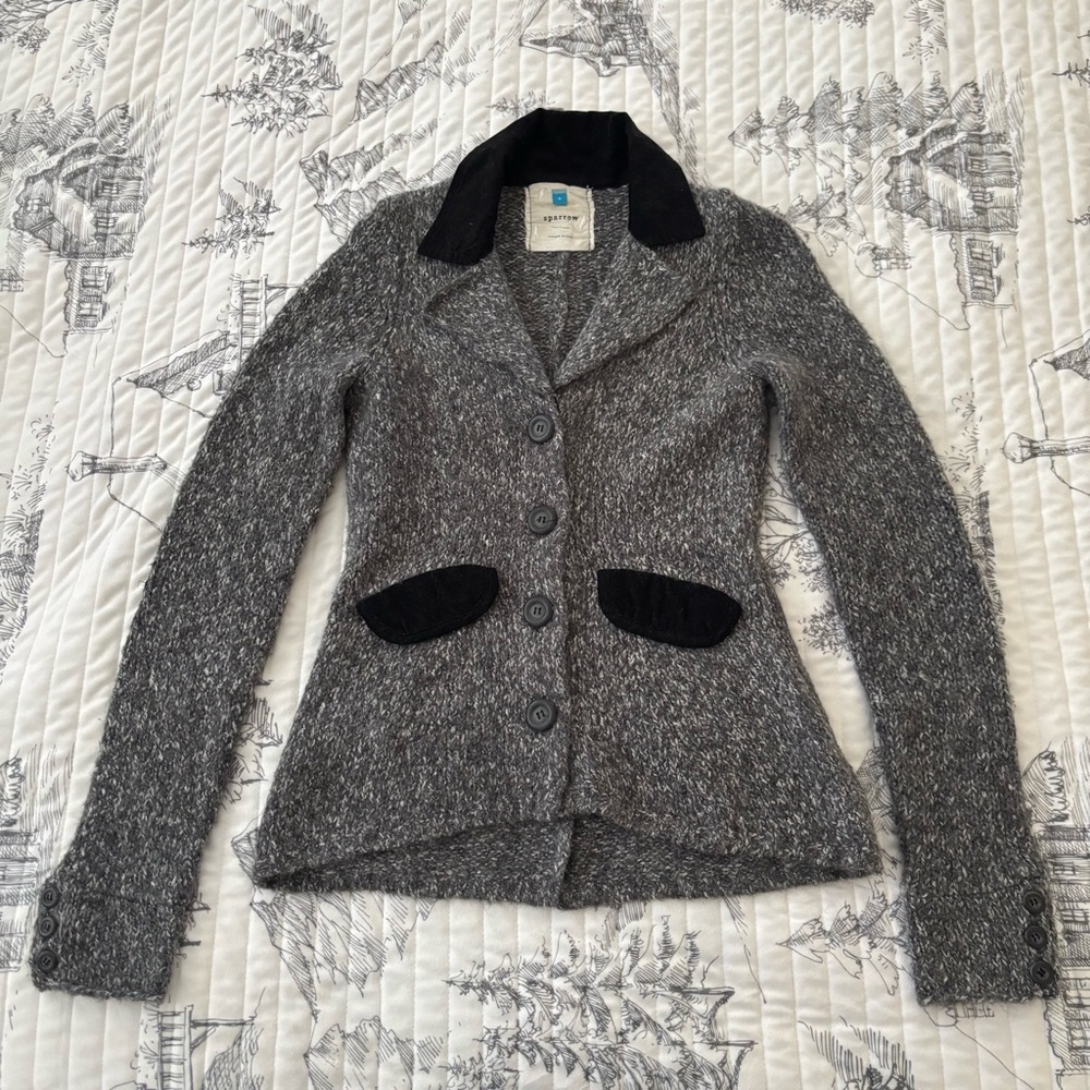 Anthropologie Sparrow Charcoal Hand Knit Wool Women’s Blazer Sweater Size S